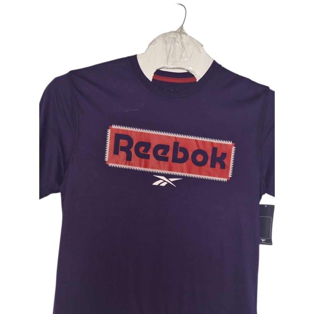 Reebok T Shirt Large Dark Purple Spell Out Logo Graphic Crew Neck Tee Size XL